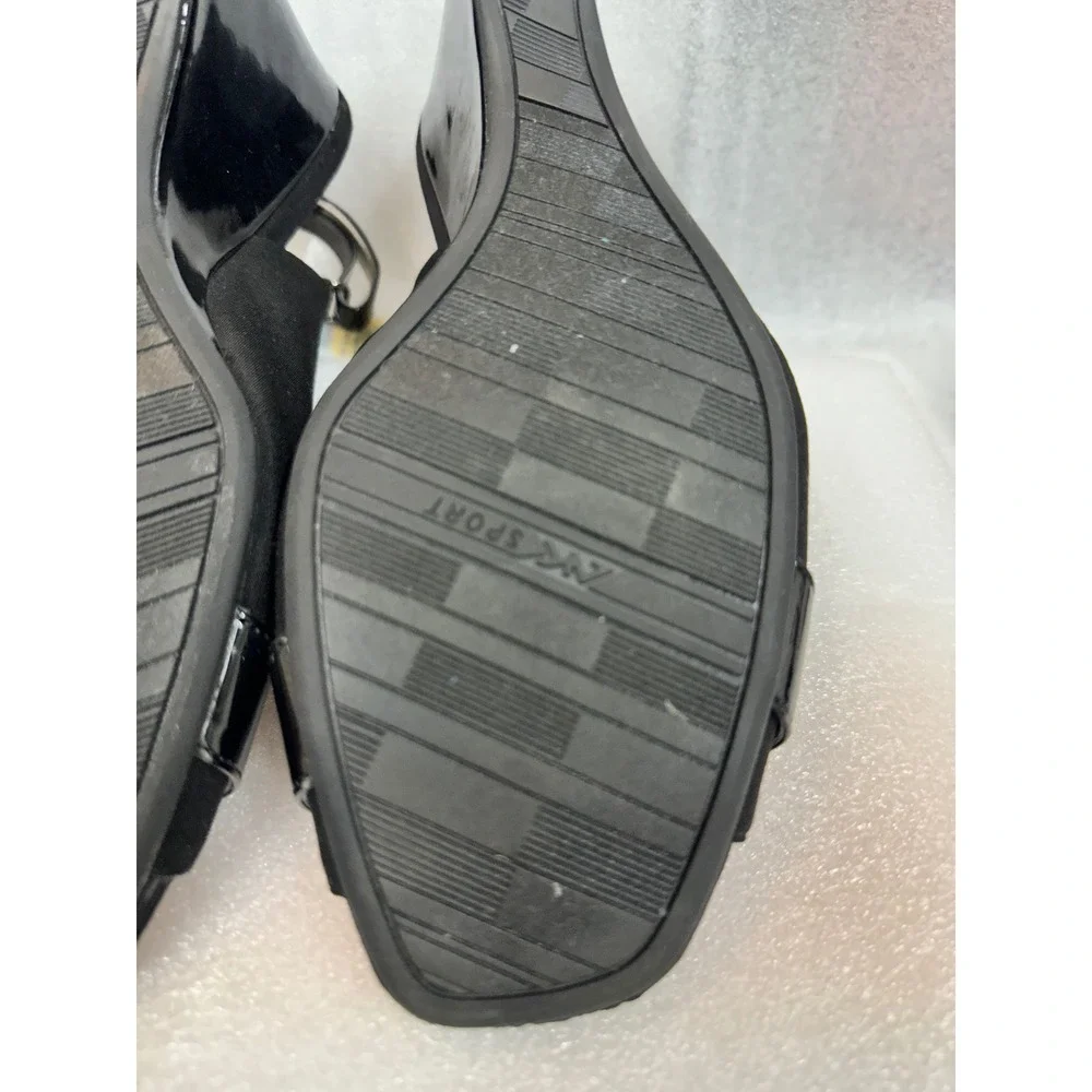 Anne‎ Klein Sport Black Slingback Wedge Peep Toe Heels Shoes Women 10M
